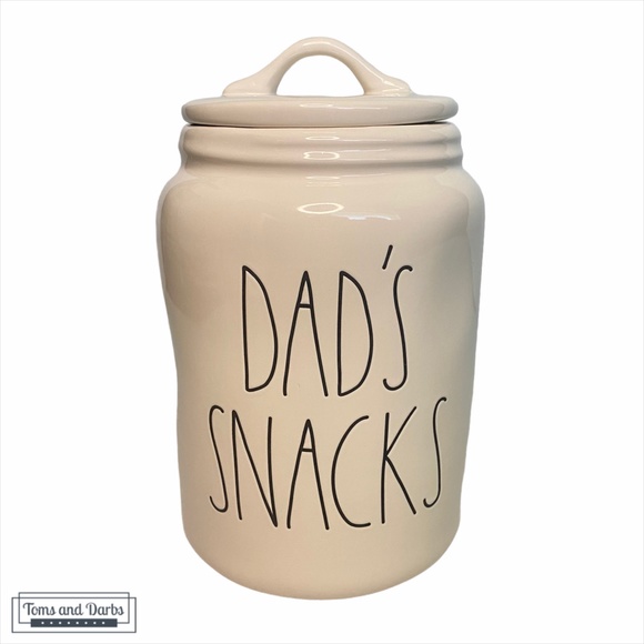 Rae Dunn DAD’S SNACKS Ceramic White Treat Canister - Picture 1 of 6